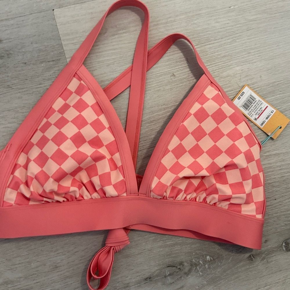 Kona Sol- Coral orange Plaid Bikini Top- Size 1X